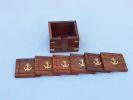 Wooden Anchor Coasters With Rosewood Holder 4" - Set of 6