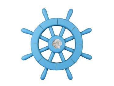 Decorative Ship Wheel with Seashell (style: 12" Light Blue)