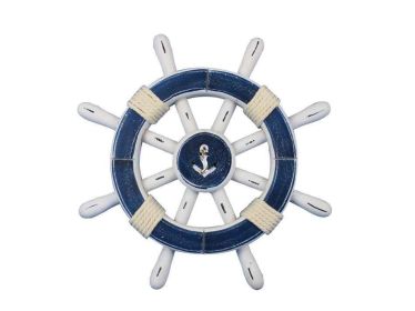 Decorative Ship Wheel with Anchor (style: 12" Dark Blue & White)