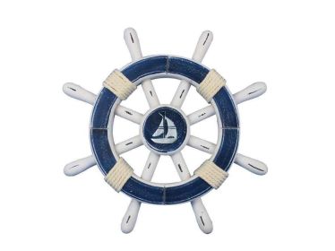 Decorative Ship Wheel with Sailboat (style: 12" Dark Blue & White)