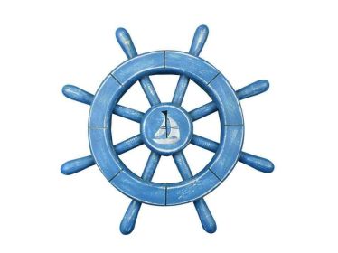 Decorative Ship Wheel with Sailboat (style: 12" Rustic Light Blue)