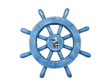 Decorative Ship Wheel with Seagull (style: 12" Rustic Light Blue)
