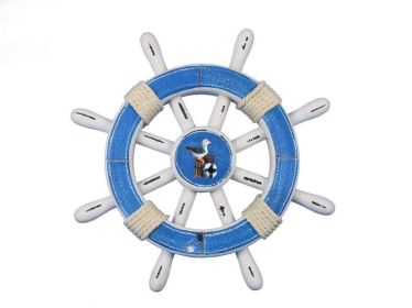 Decorative Ship Wheel with Seagull (style: 12" Light Blue & White)