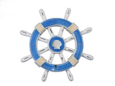 Decorative Ship Wheel with Seashell (style: 12" Light Blue & White)