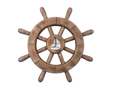 Decorative Ship Wheel with Sailboat (style: 12" Rustic Wood)