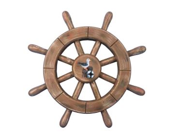Decorative Ship Wheel with Seagull (style: 12" Rustic Wood)
