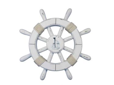 Decorative Ship Wheel with Sailboat (style: 12" Rustic White)