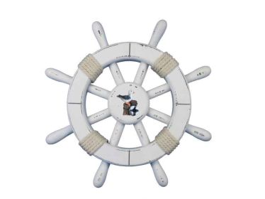 White Decorative Ship Wheel With Seagull (style: 12" Rustic White)
