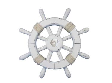 Decorative Ship Wheel with Seashell (style: 12" Rustic White)