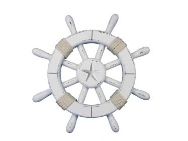 Decorative Ship Wheel with Starfish (style: 12" Rustic White)