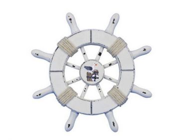 Decorative Ship Wheel with Seagull (style: 6" Rustic White)